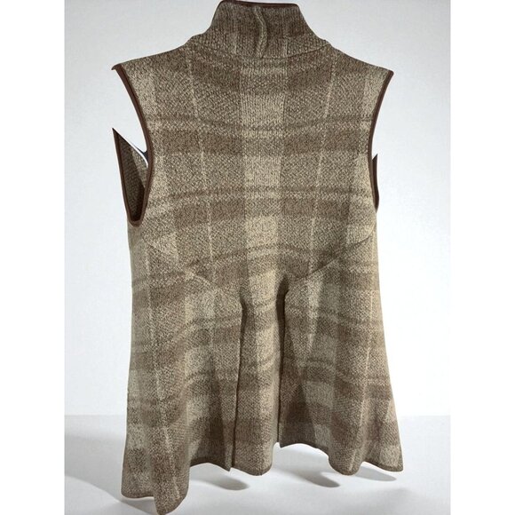 Yaira Ladies Brown Plaid Fall Waterfall Open Cardigan Sweater Vest Pockets Large - Picture 4 of 9